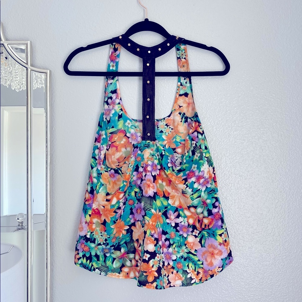 MATERIAL GIRL floral summer tank top open back M - Picture 4 of 8